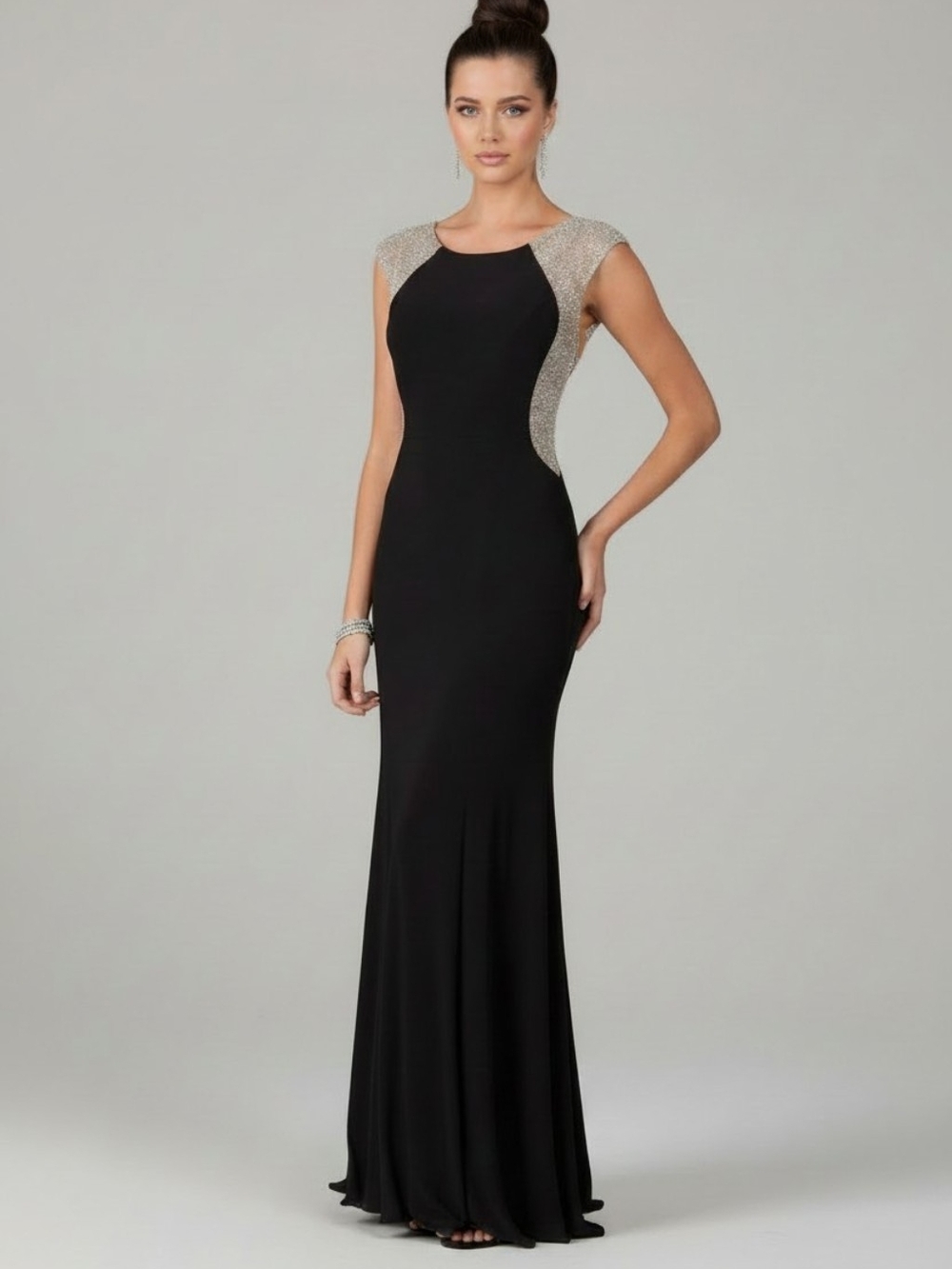 XSCAPE Black Rhinestone Illusion Formal Gown Prom Pageant Dress 12